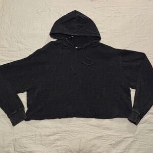 🖤 Be You Distressed Acid Wash Crop Hoodie | Oversized Fit | Size M